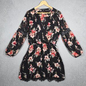 White House Black Market Dress Sz 6 Black Floral Chiffon Boho Whimsigoth Grunge